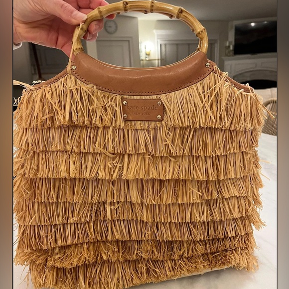 Kate ♠️ Spade Hula Bag Ida Natural Straw Wicker Fringe Cruise Tote RARE NWT